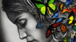 Butterflies in girl hair awesome painting wallpapers