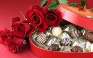 Chocolates and rose flowers