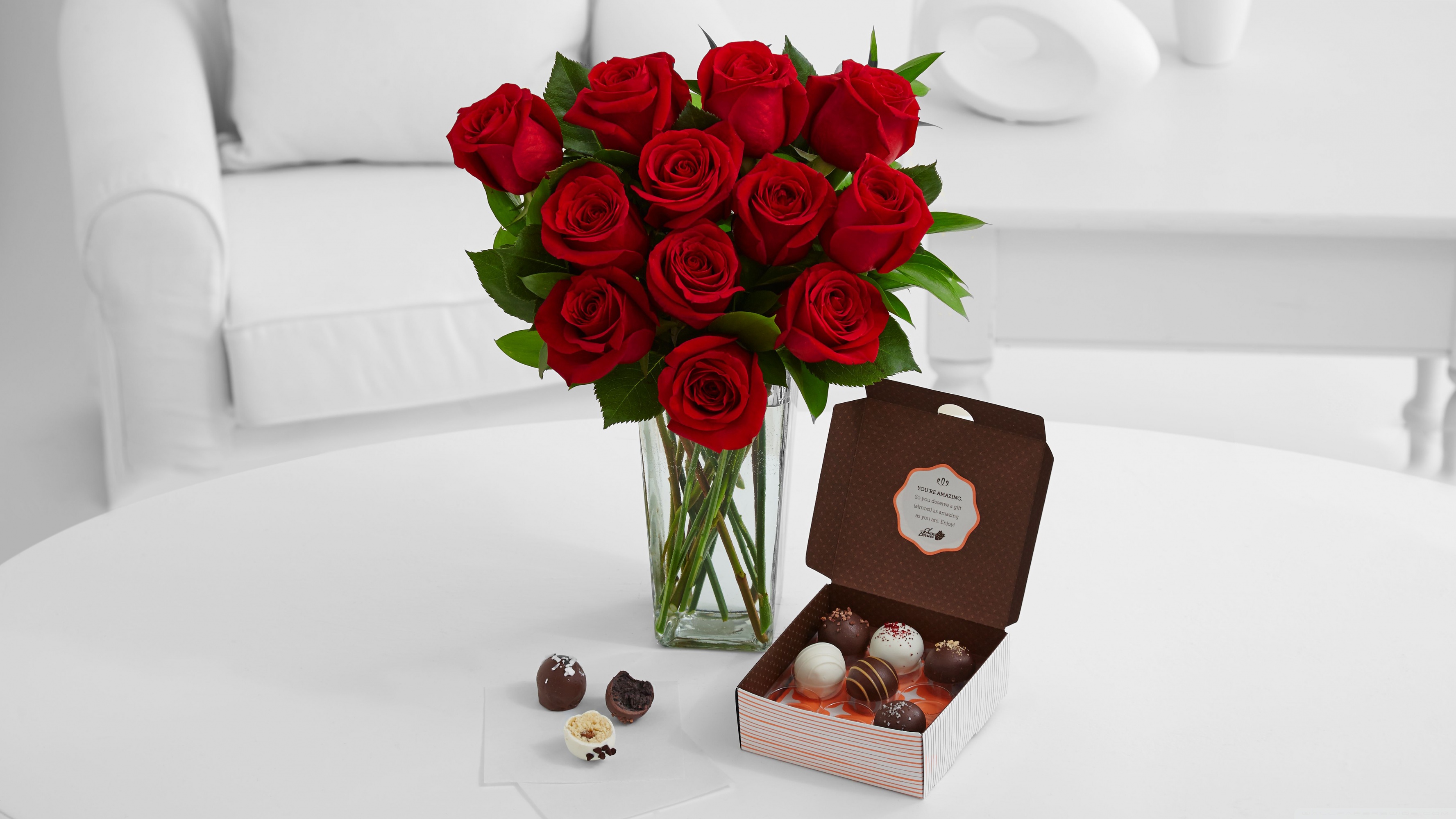 Cake Truffles and Red Roses Bouquet