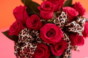 Red Roses Bouquet, Leopard Print Ribbon