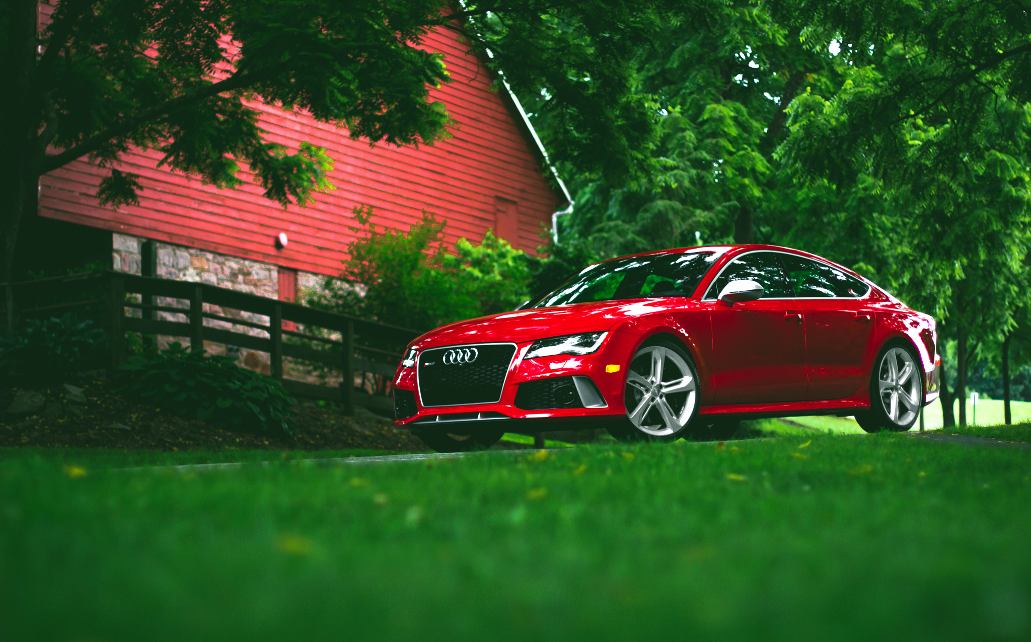 Audi RS7 Red Grass Side view