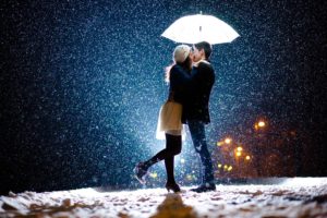 Couple Love Kiss Snow Umbrella