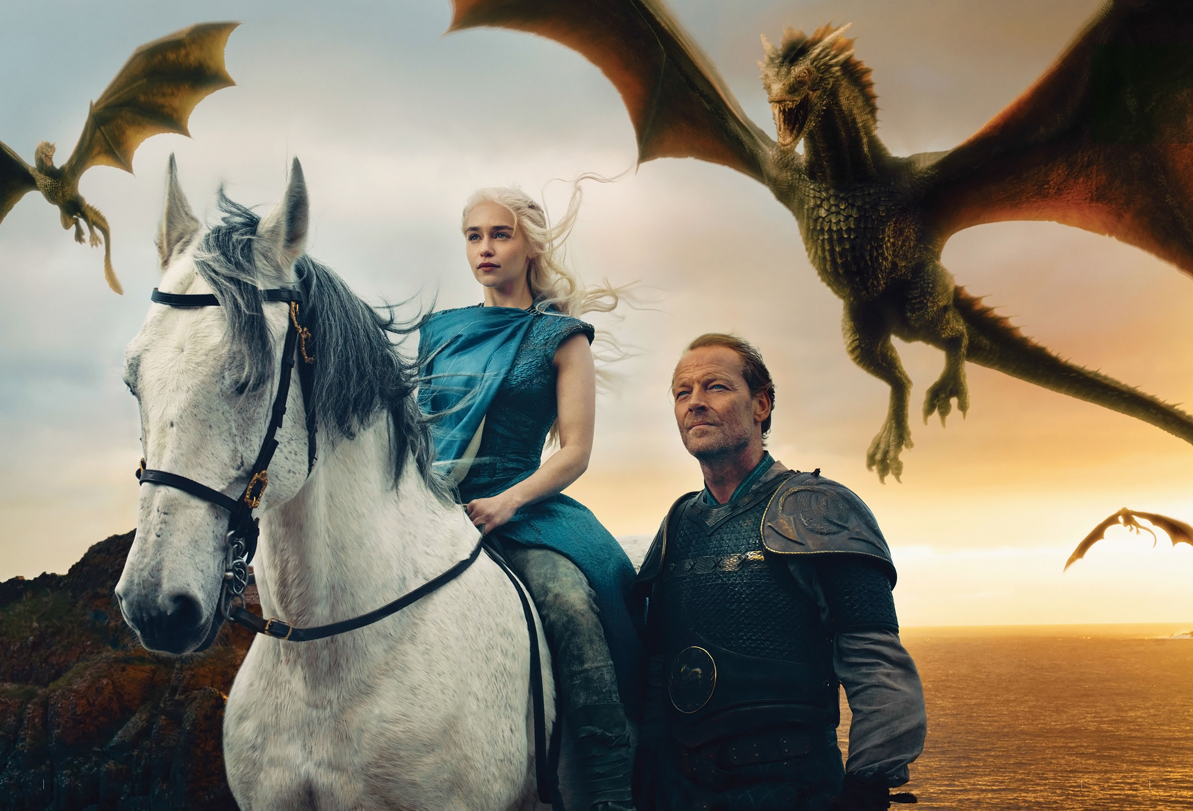 Game of thrones Daenerys targaryen Emilia clarke Jorah mormont Iain glen Dragons