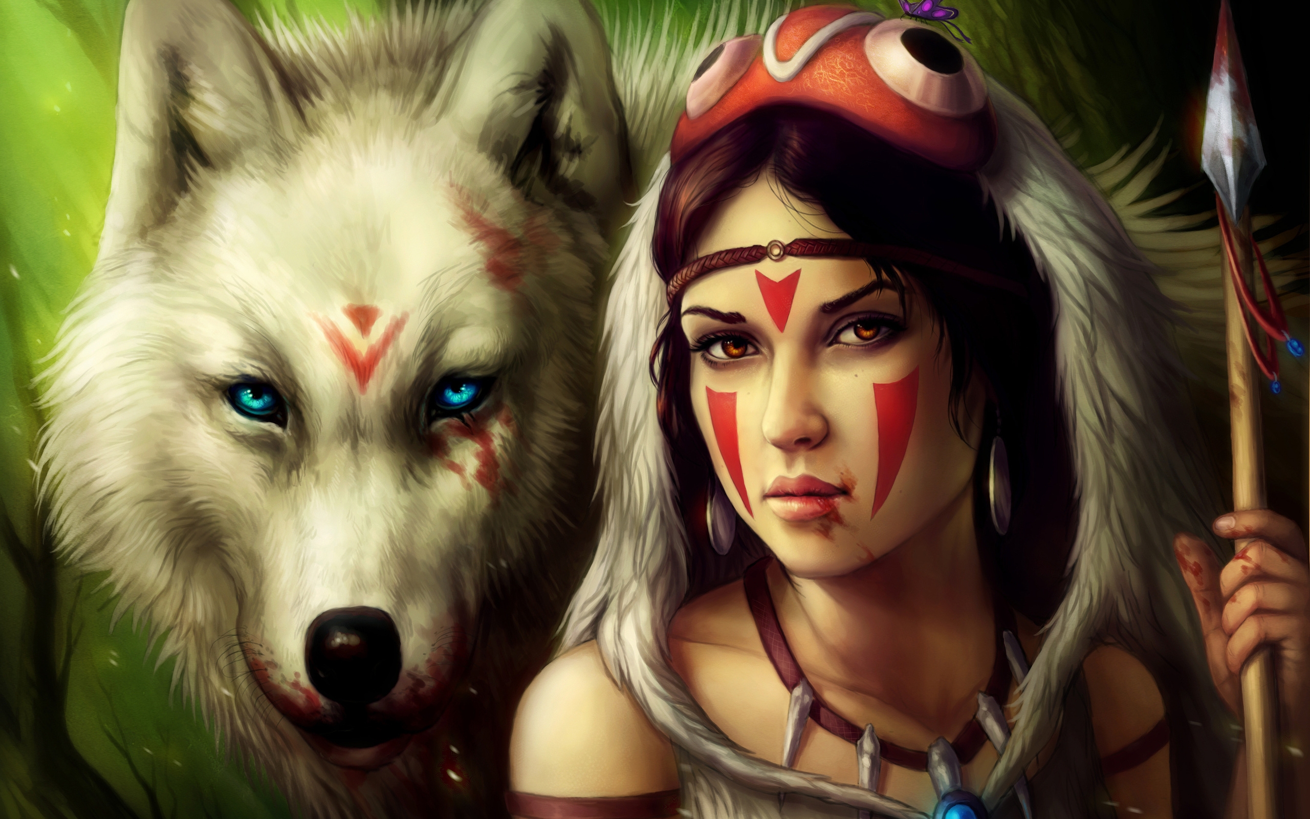 Girl Spear Warrior Wolf 2560×1600