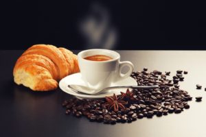 Saucer Coffee Smoke Grain Spoon cappuccino Foam Table Croissant Star anise Cinnamon 1680×1050