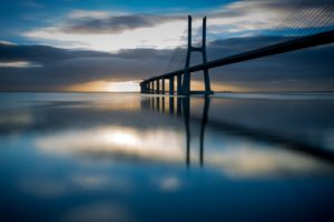 Vasco da Gama bridge, Lisbon, Portugal at sunrise HD desktop wallpaper