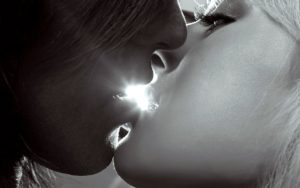 Kiss Girl Guy Face Breath Lips Loop Profile Shape Light Love Mergers Feeling Black and white Frame