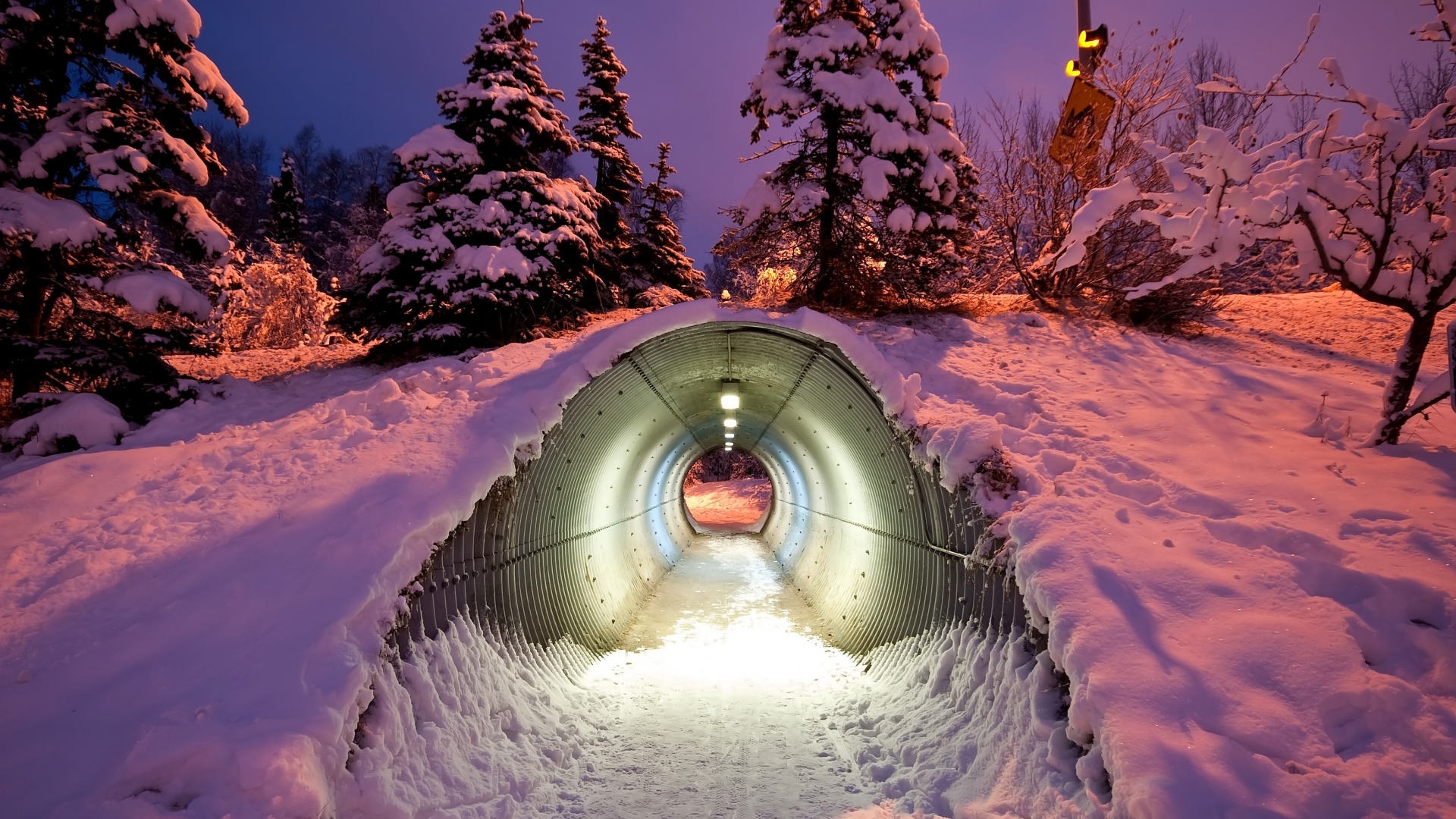 Tunnel Pipe Winter Snow Light