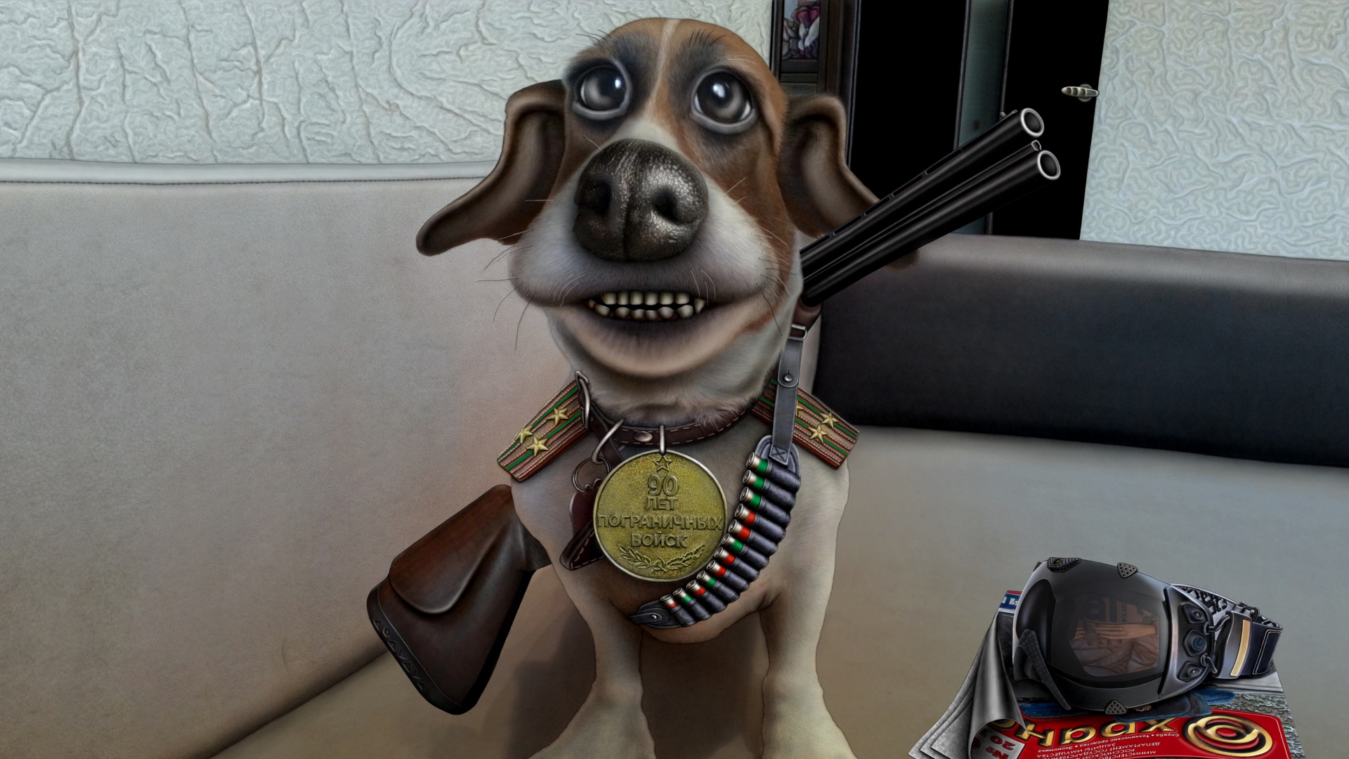 Cartoon Dog Epaulets Border guard Gun Badge Bandolier