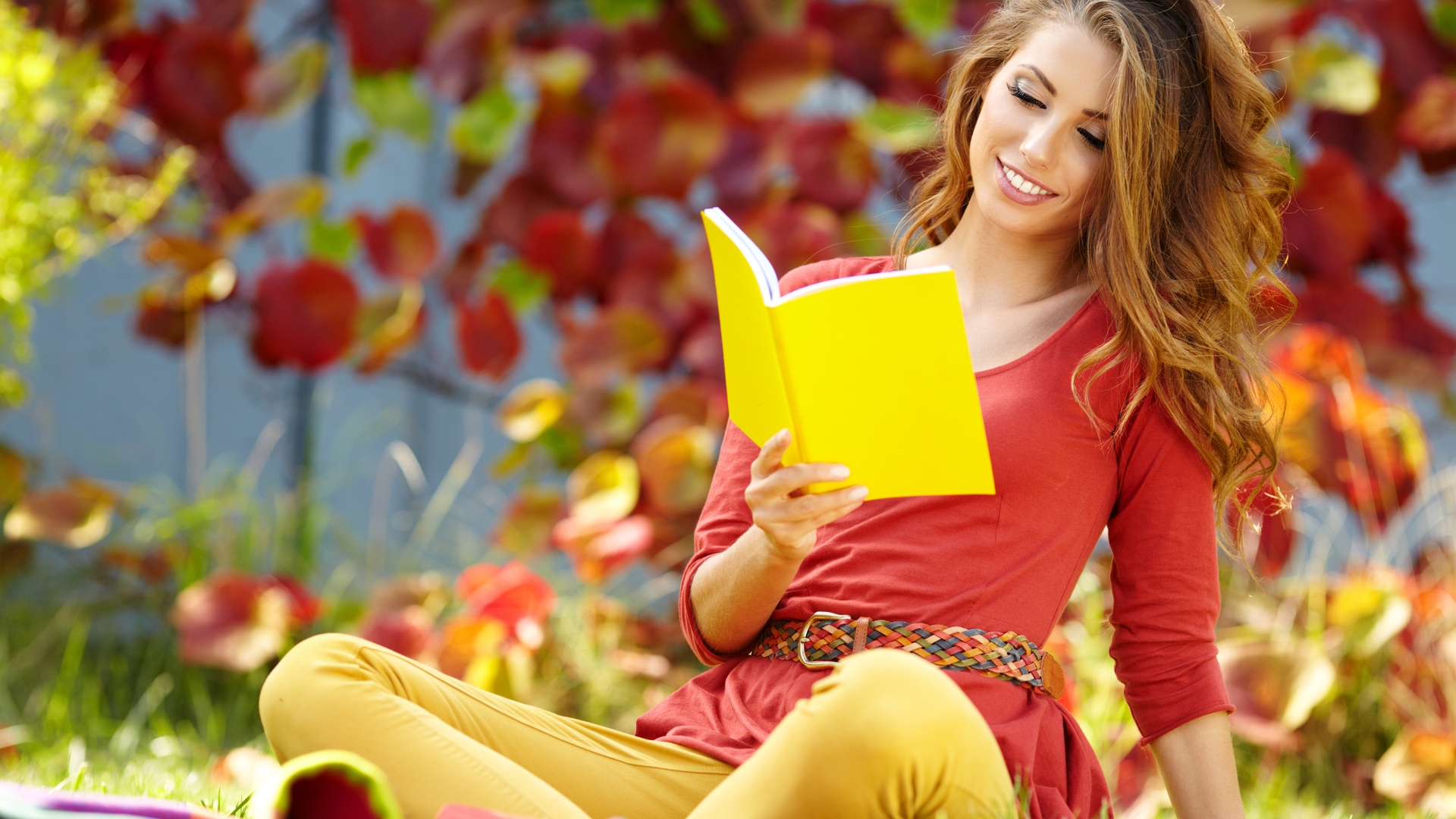 Girl Book Smile Face Nature Reading