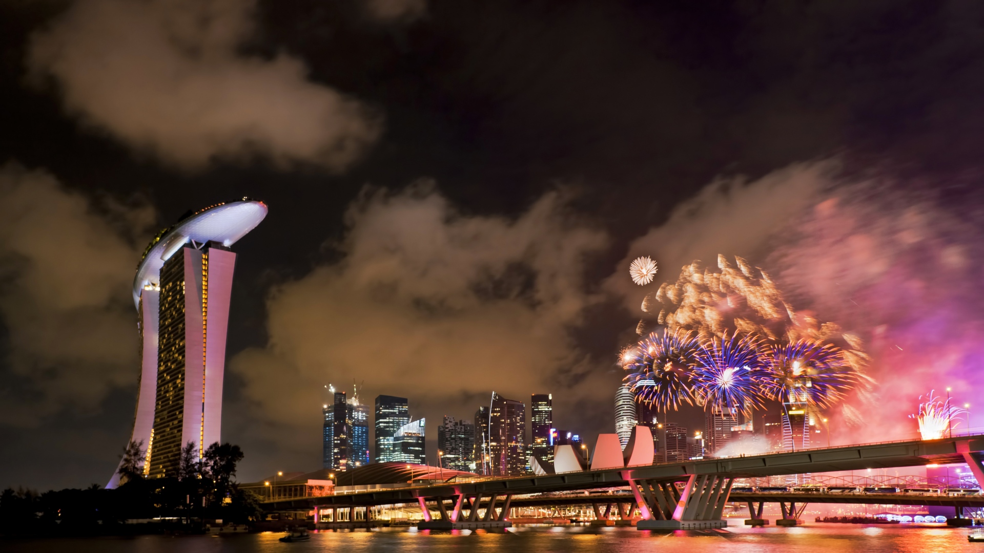 Singapore Holiday Fireworks Bridge