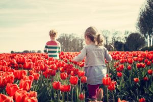 Girls Children Tulips