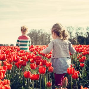 Girls Children Tulips