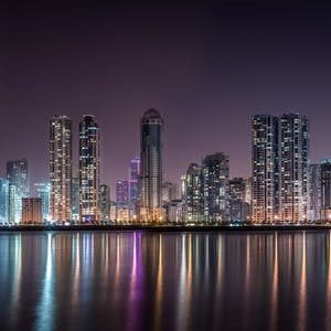 Panoramic View of City Lit Up at Night