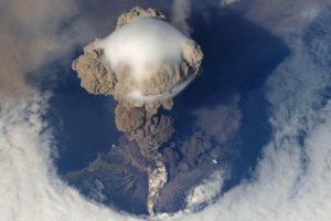 Top View of Volcano Erupting during Daytime