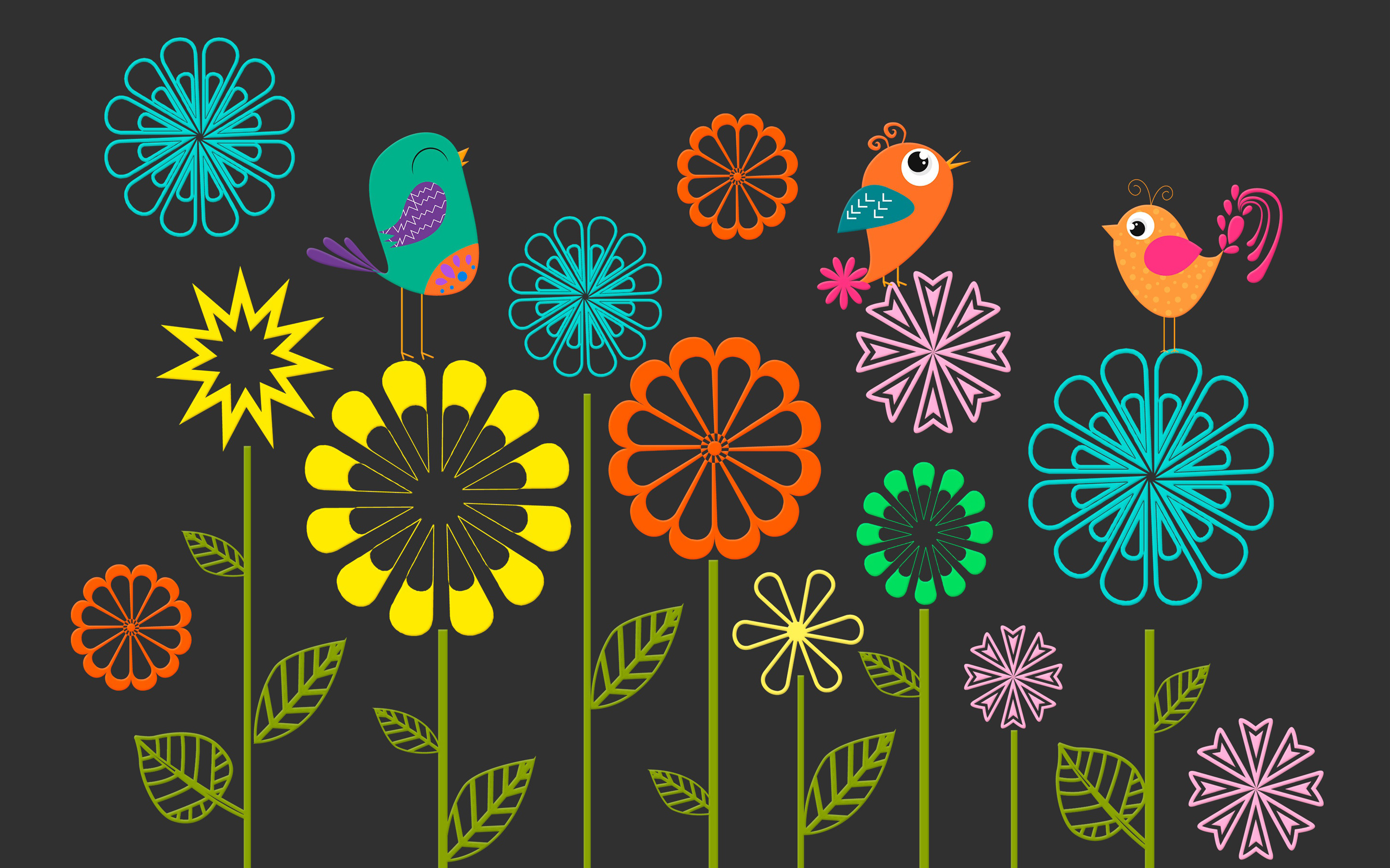 Colorful Vector Flowers Birds
