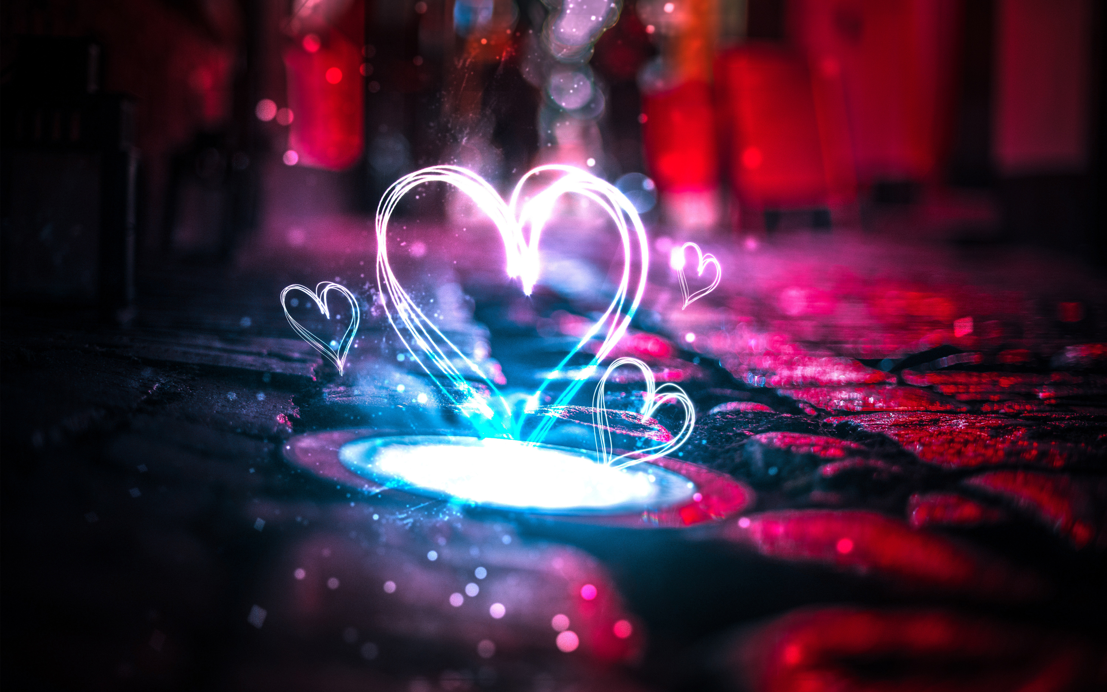 Neon Love Hearts 4K