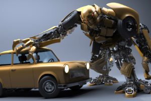 Robot, Car, Wreck