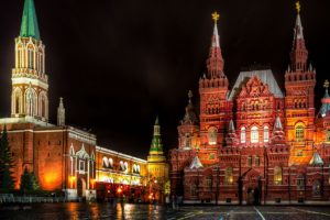 Moscow, russia, red square, st nicholas tower, state historical museum