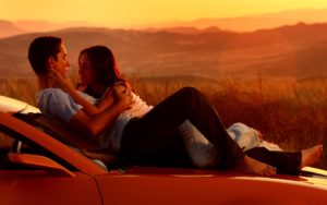 Couple Romance Car Sunset Kissing Hugging