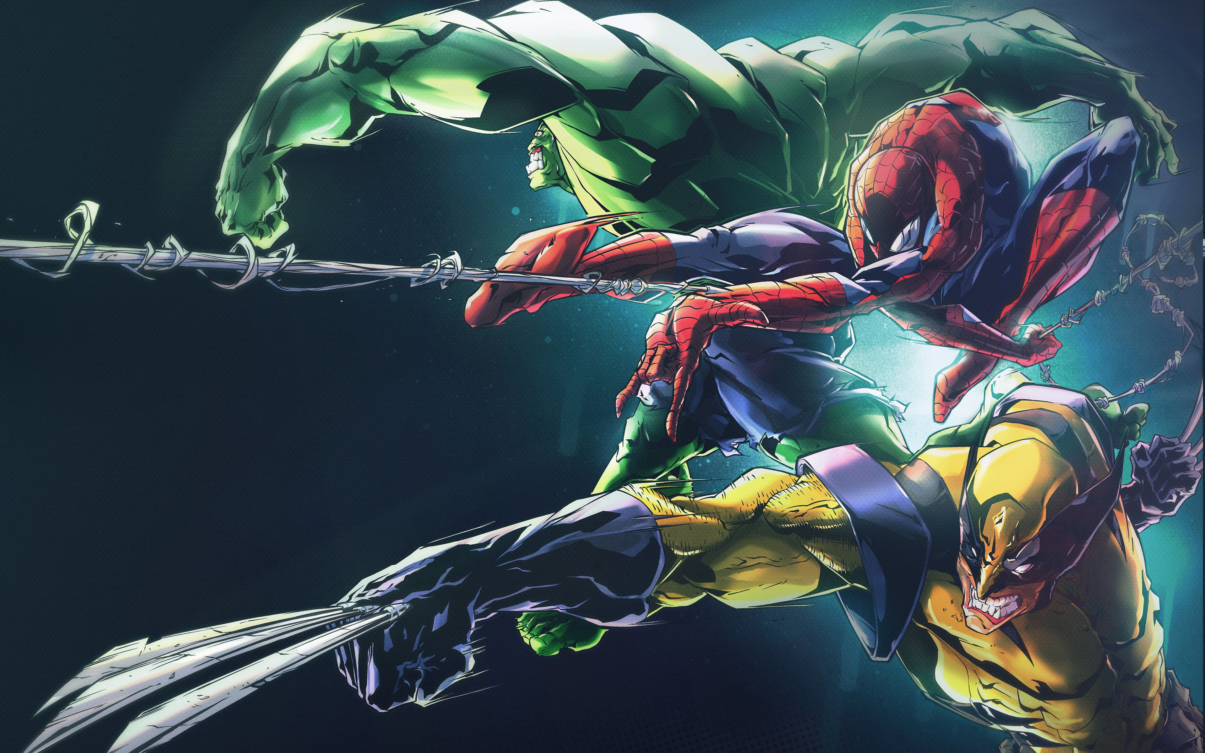 Hulk Spider-Man Wolverine Artwork 4K 8K