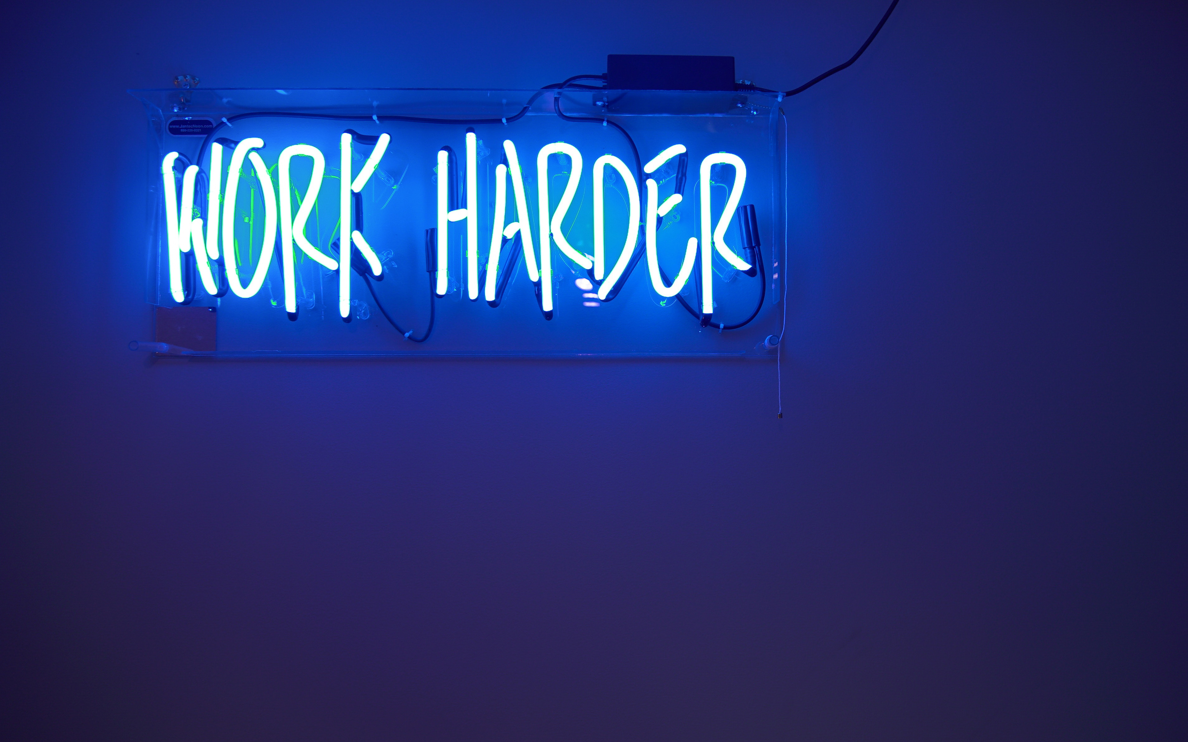 Work Harder Neon Sign 4K Wallpapers