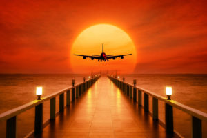 Airplane Sunset Takeoff