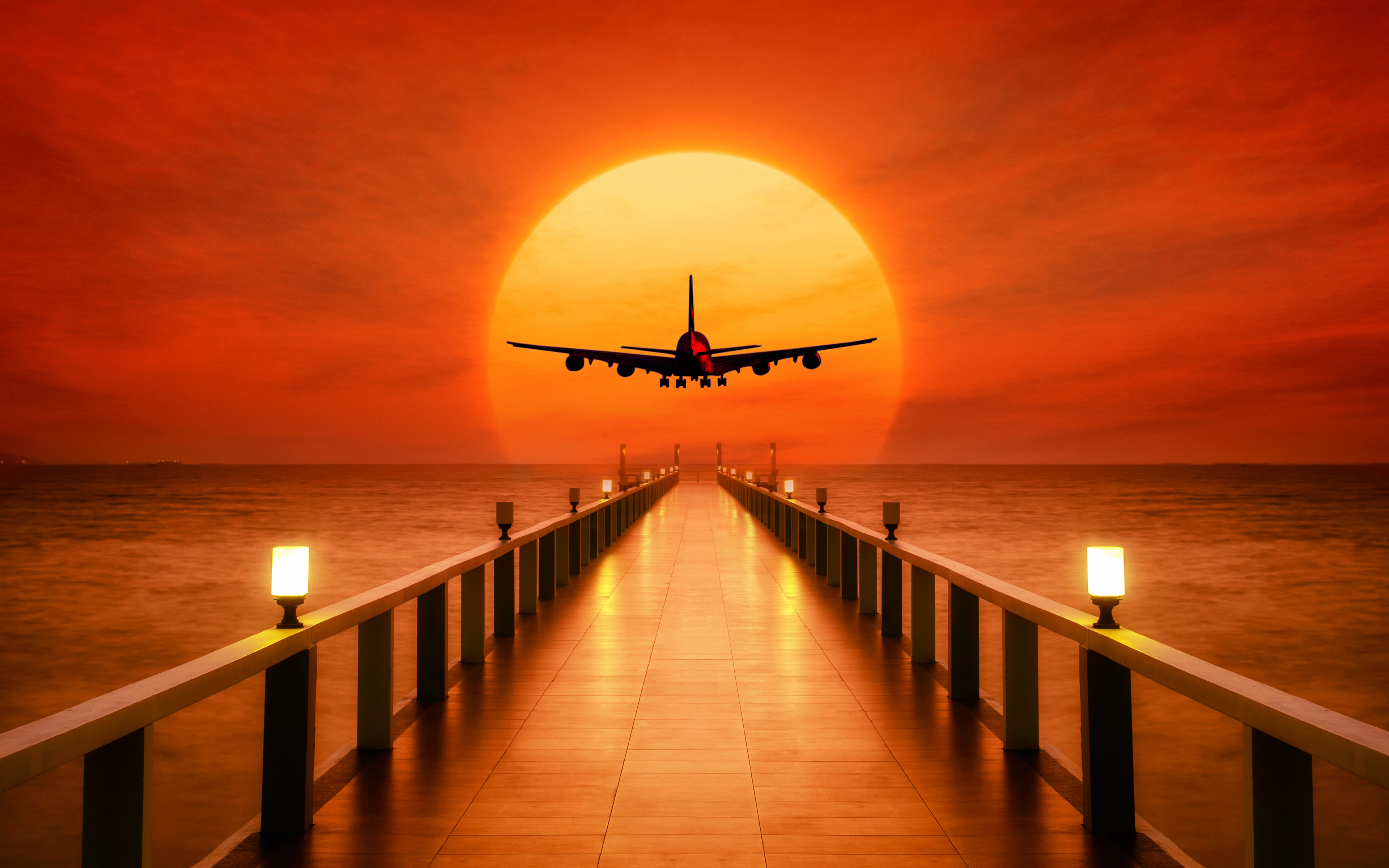 Airplane Sunset Takeoff Wallpapers