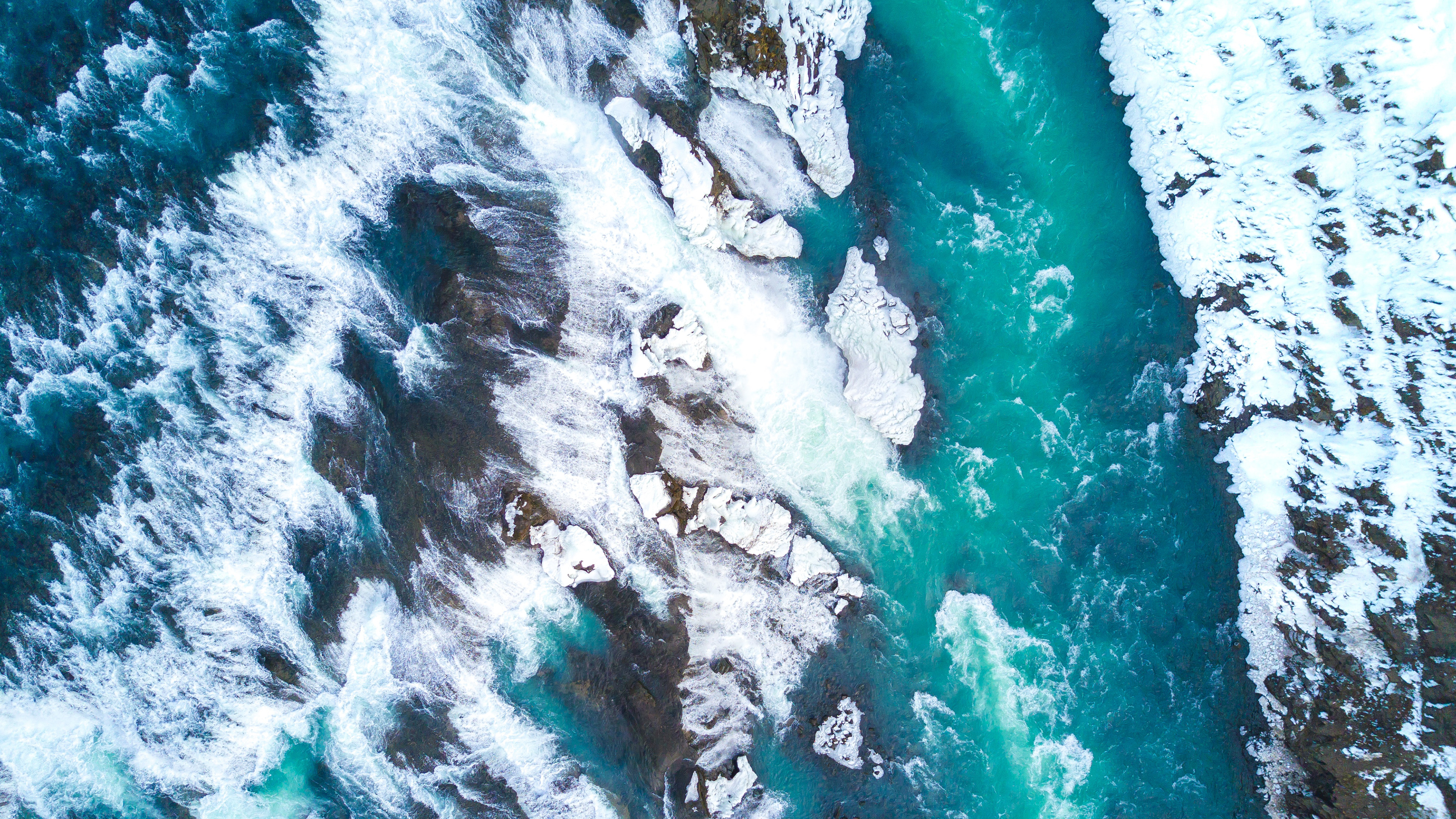 Gullfoss waterfall Aerial view 4K Wallpapers