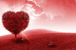 Red Love Heart Tree 4K