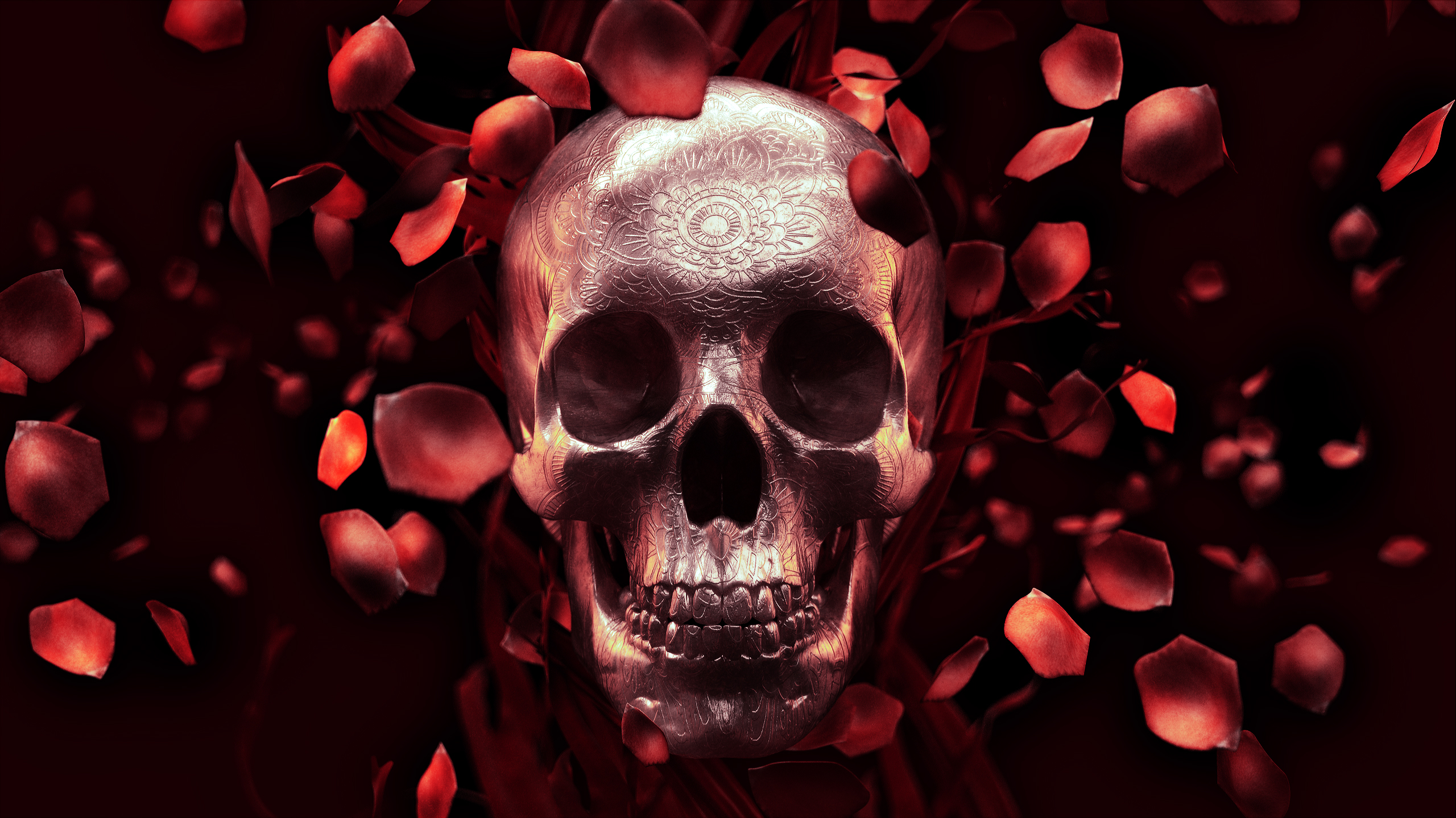 Skull & Rose Petals Wallpapers