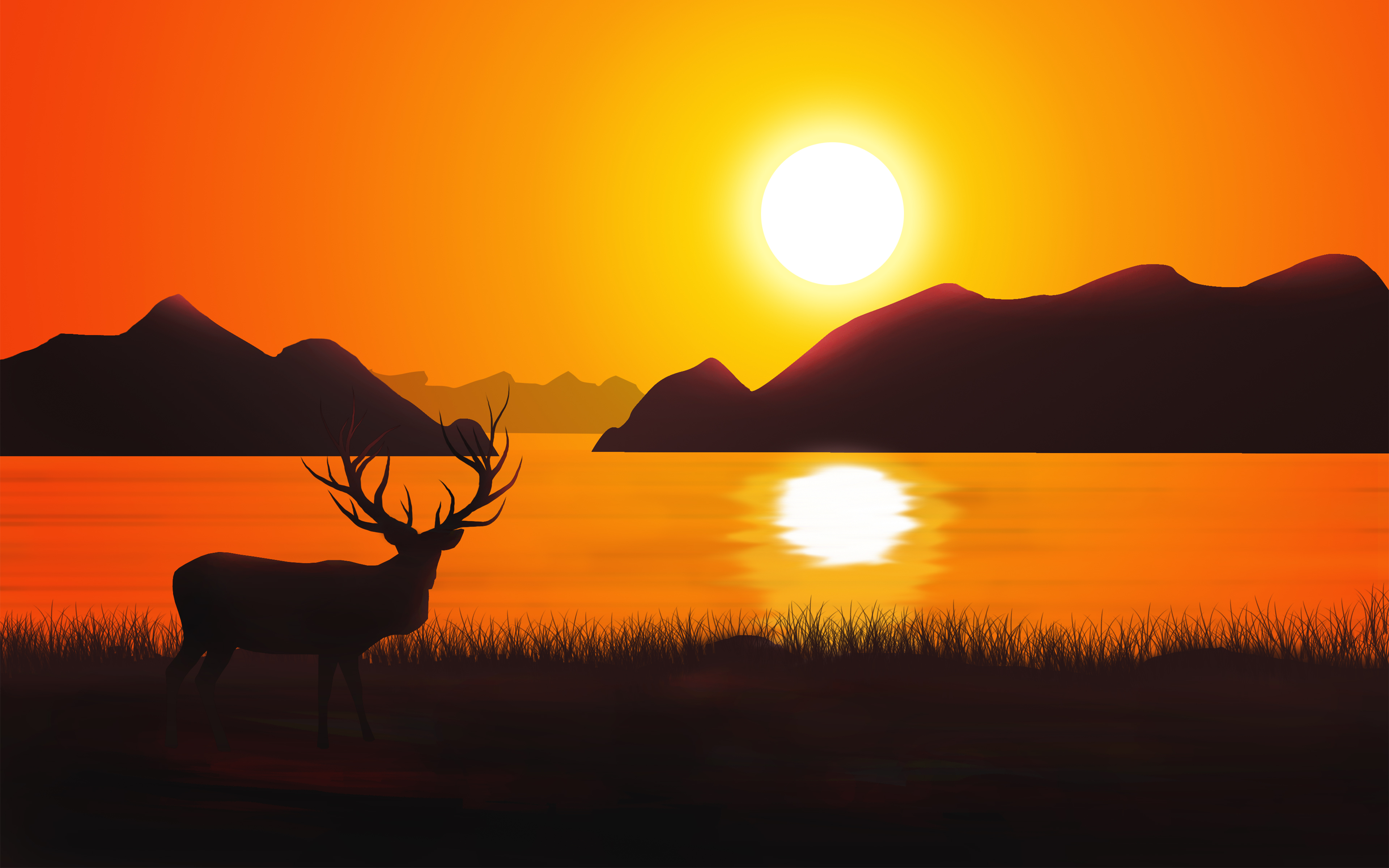 Sunset Deer Silhouette 4K Wallpapers