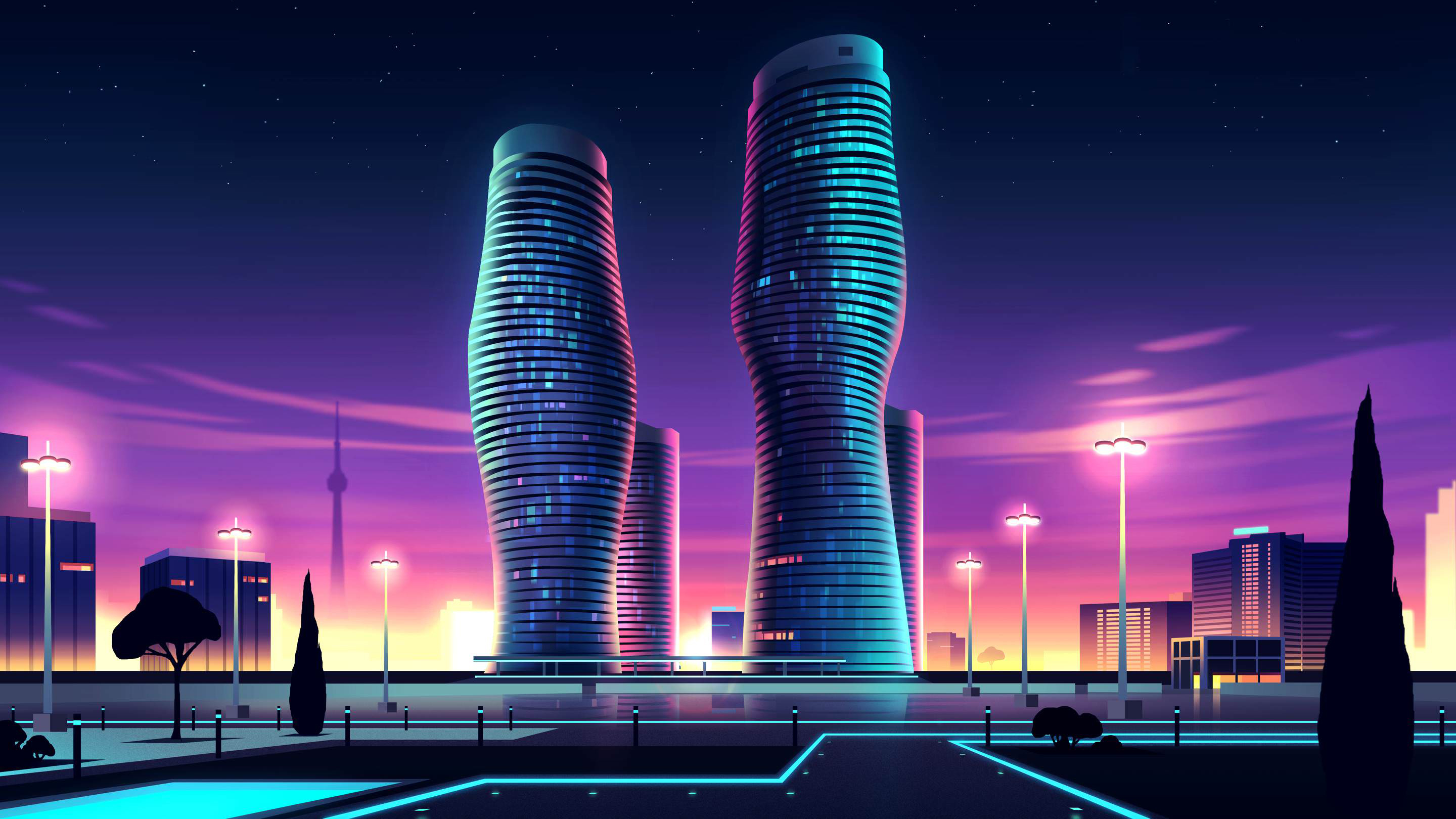 Absolute World Towers Neon Skyscrapers Wallpapers