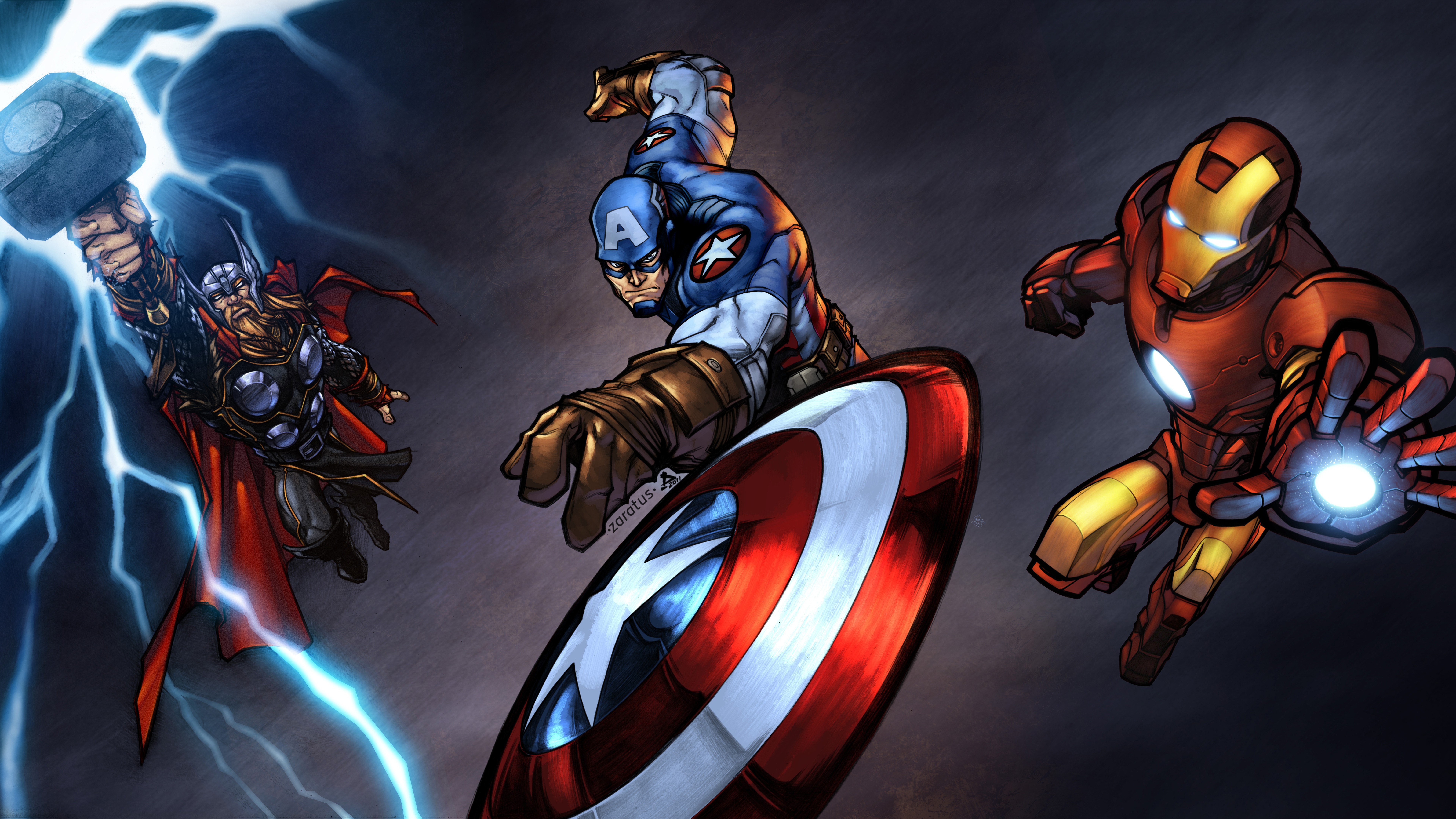 Thor Captain America Iron Man Artwork 4K 8k HD