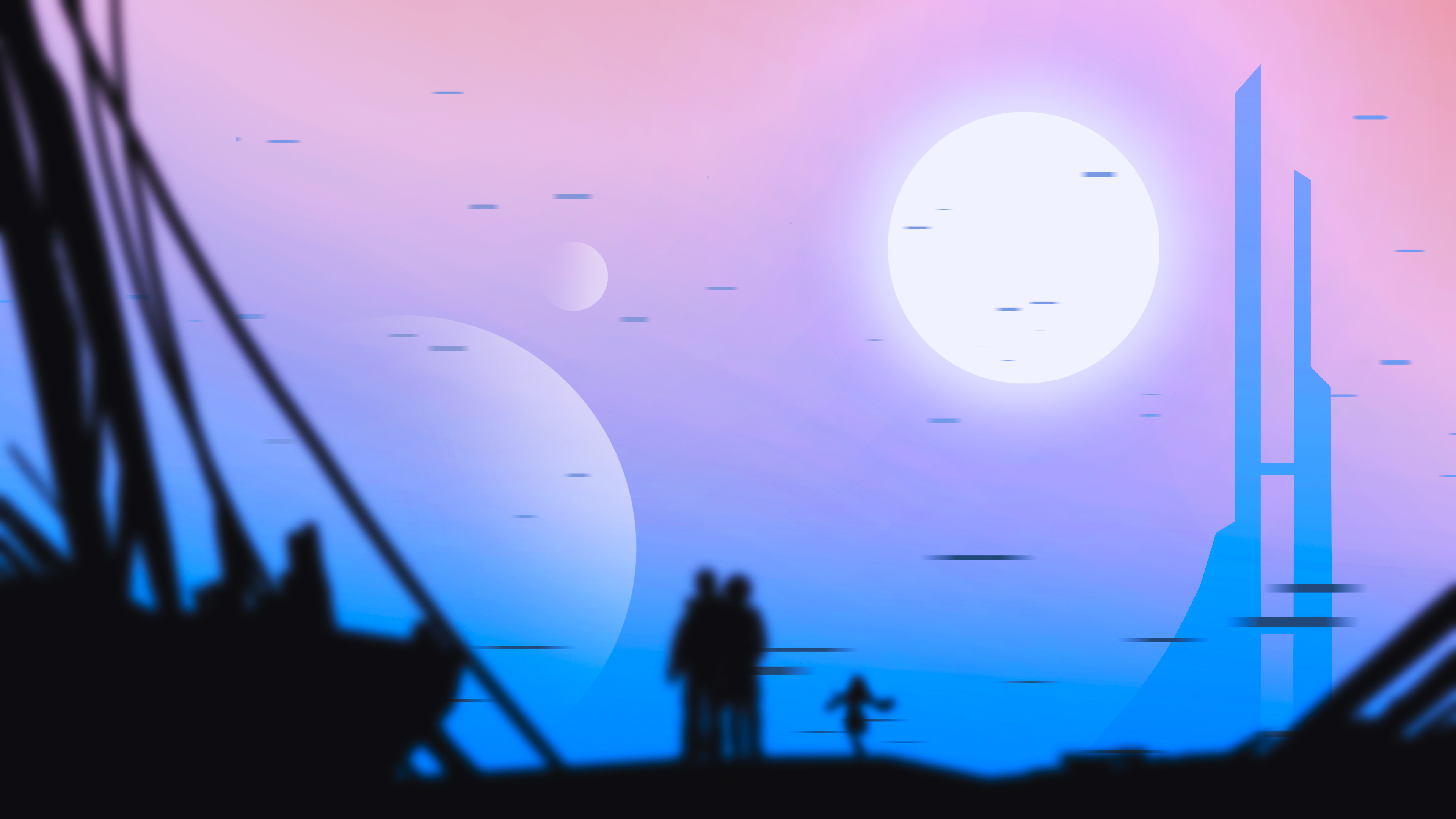 Couple Sci-Fi Silhouette 4K Wallpapers