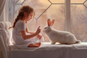 Cute girl and Rabbit Wallpapers