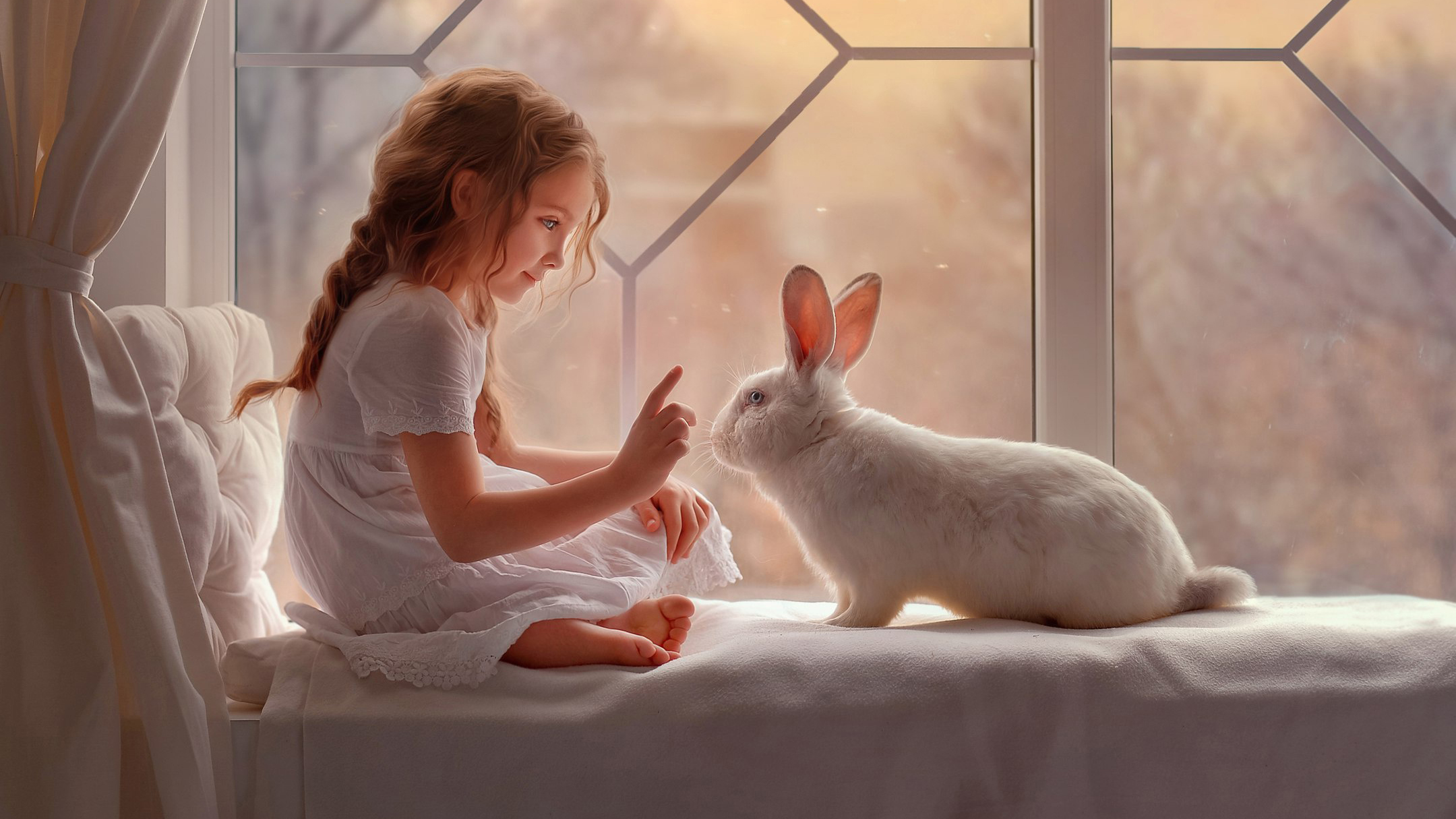 Cute girl and Rabbit Wallpapers