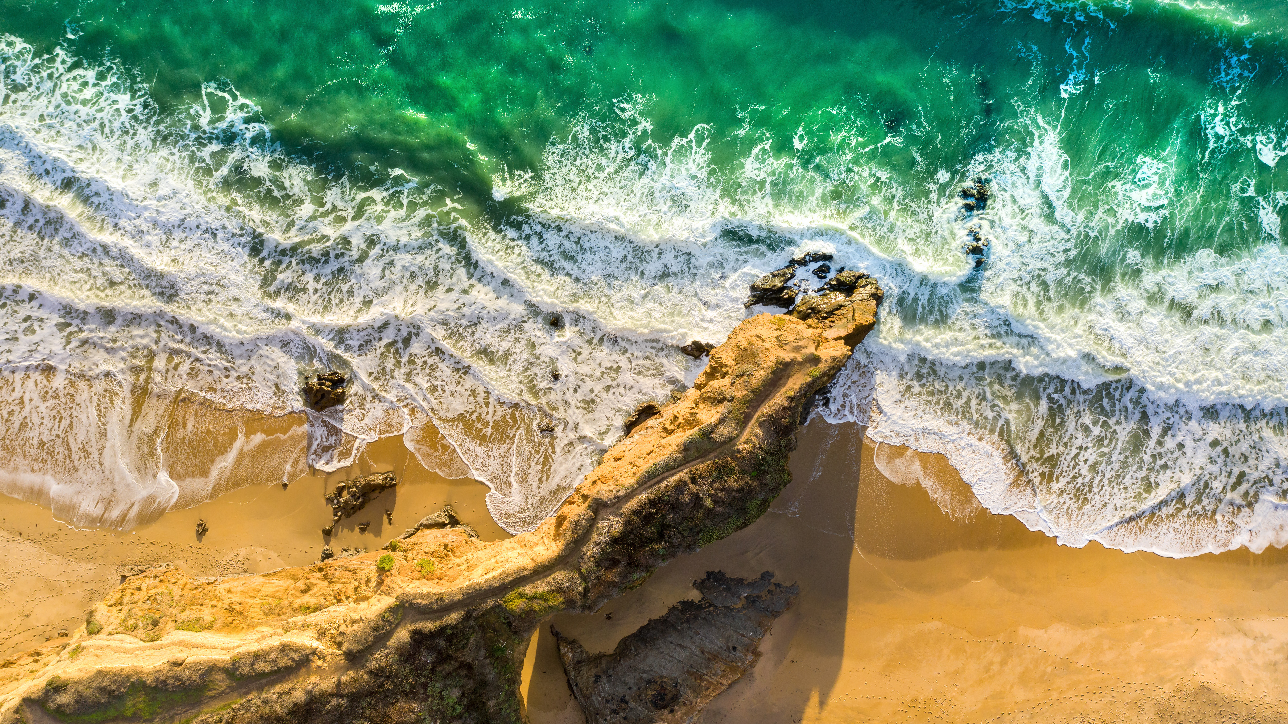 Beach Rocks Drone View 4K 5K Wallpapers