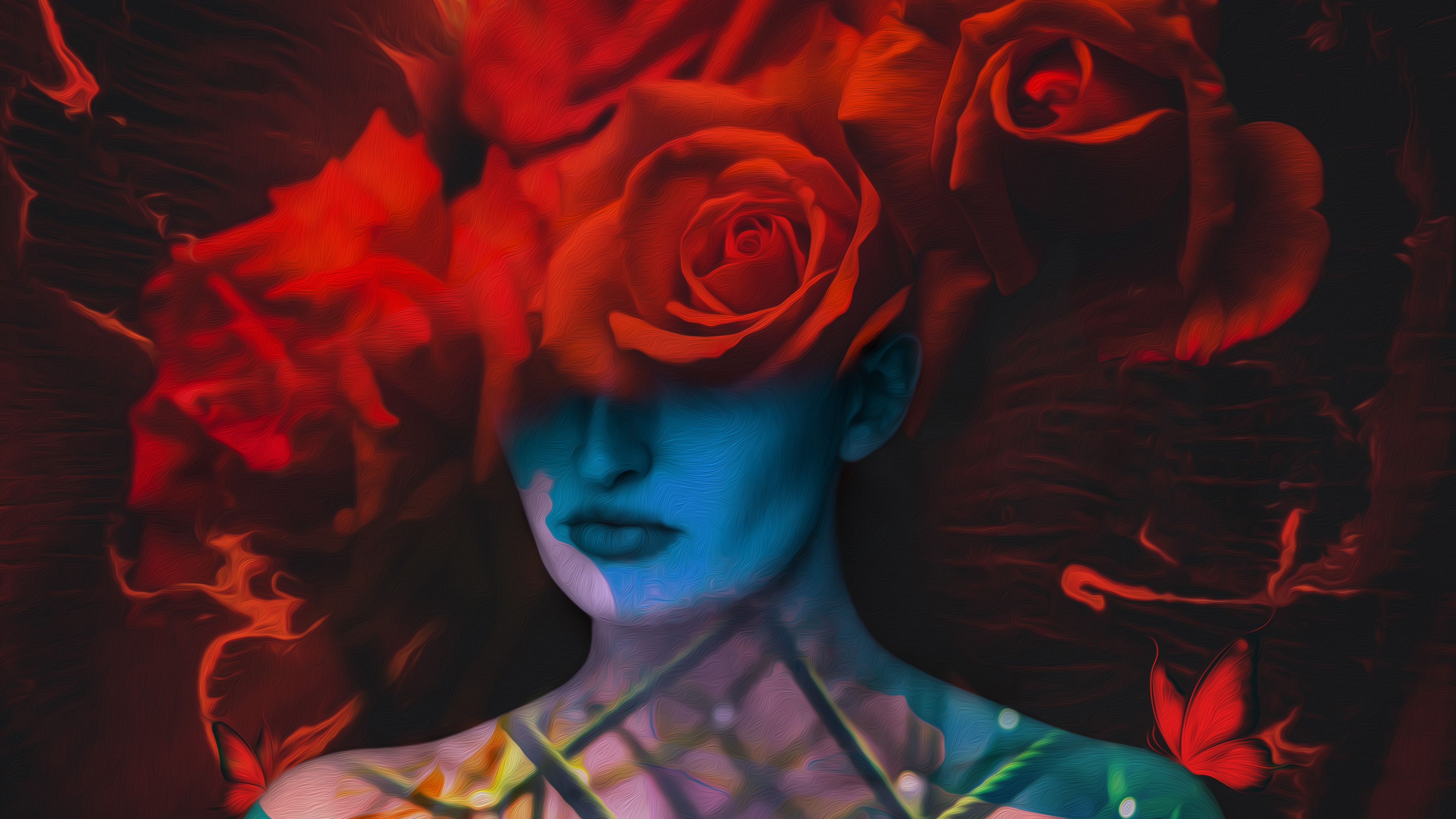 Girl with Roses 4K Wallpapers