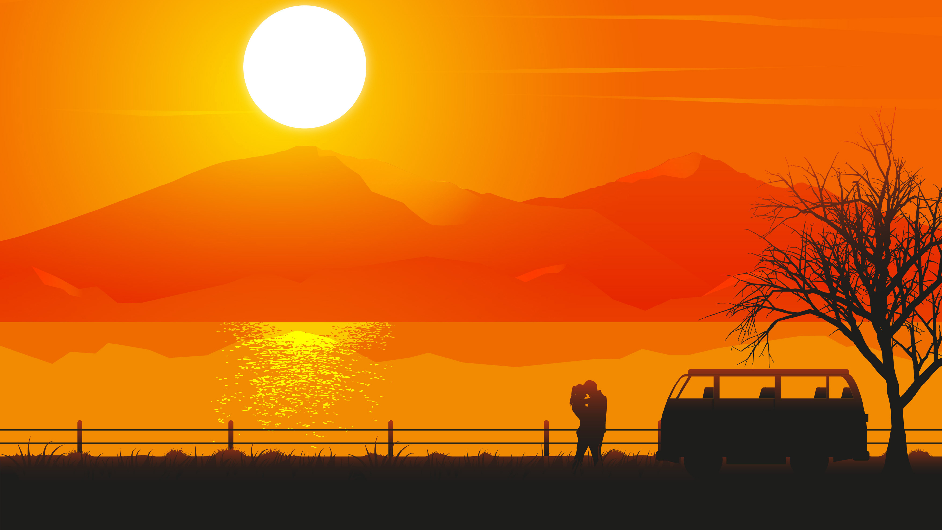 Romantic Couple Sunset Silhouette 4K Wallpapers | HD ...