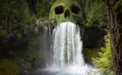 Mystic Skull Waterfall Forest 4K 5K Wallpapers