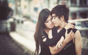 Teenager couple hug and romantic mood