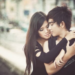 Teenager couple hug and romantic mood