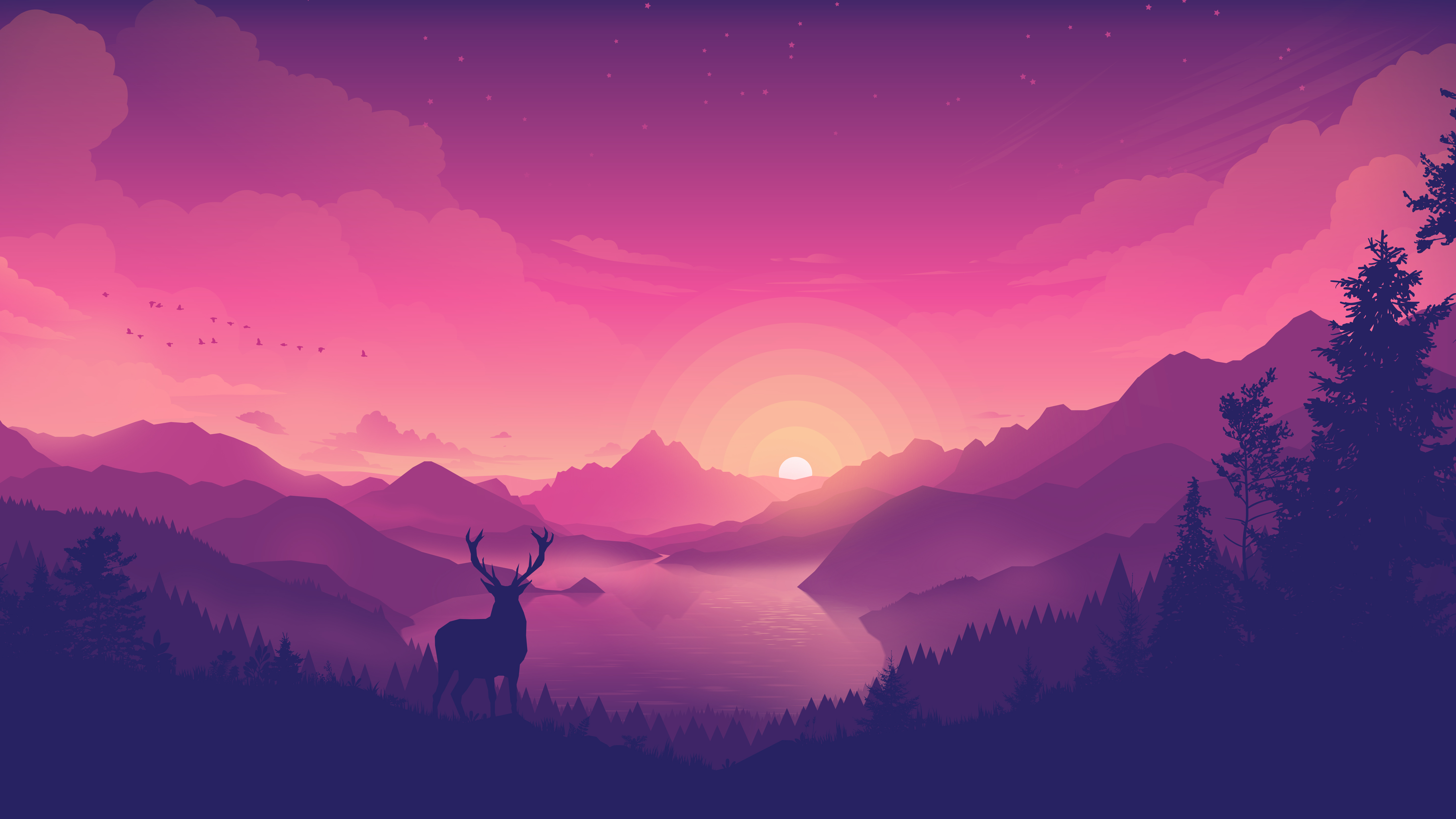Lakeside Sunset Landscape 5K Wallpapers