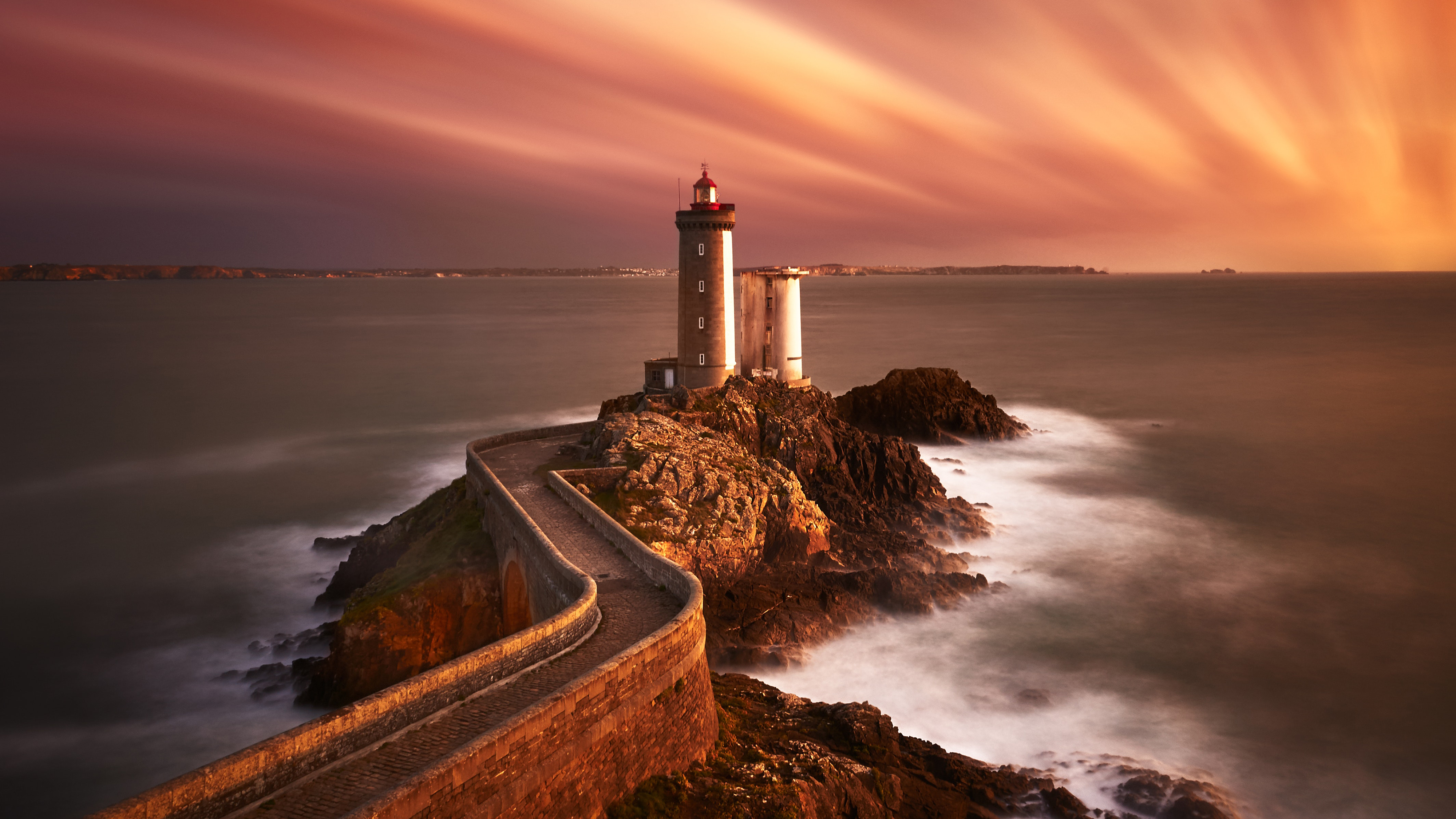 Lighthouse Sunset 4K Wallpapers