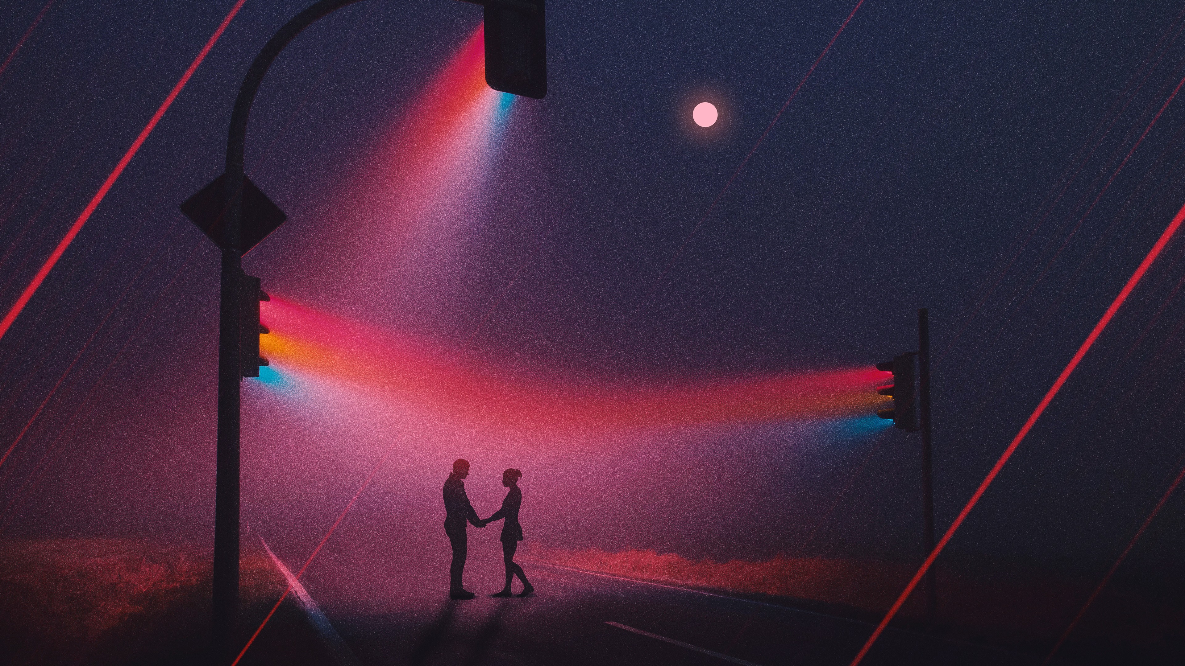 Love Couple Traffic Lights Neon Artwork 4K Wallpapers
