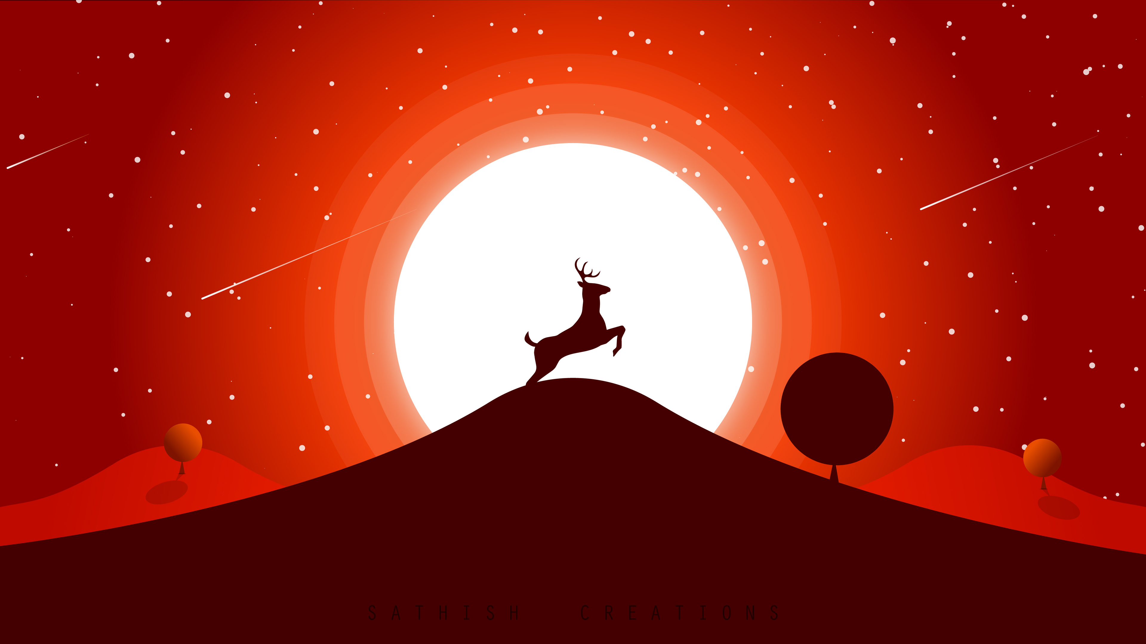 Sunset Deer Minimal Artwork 4K