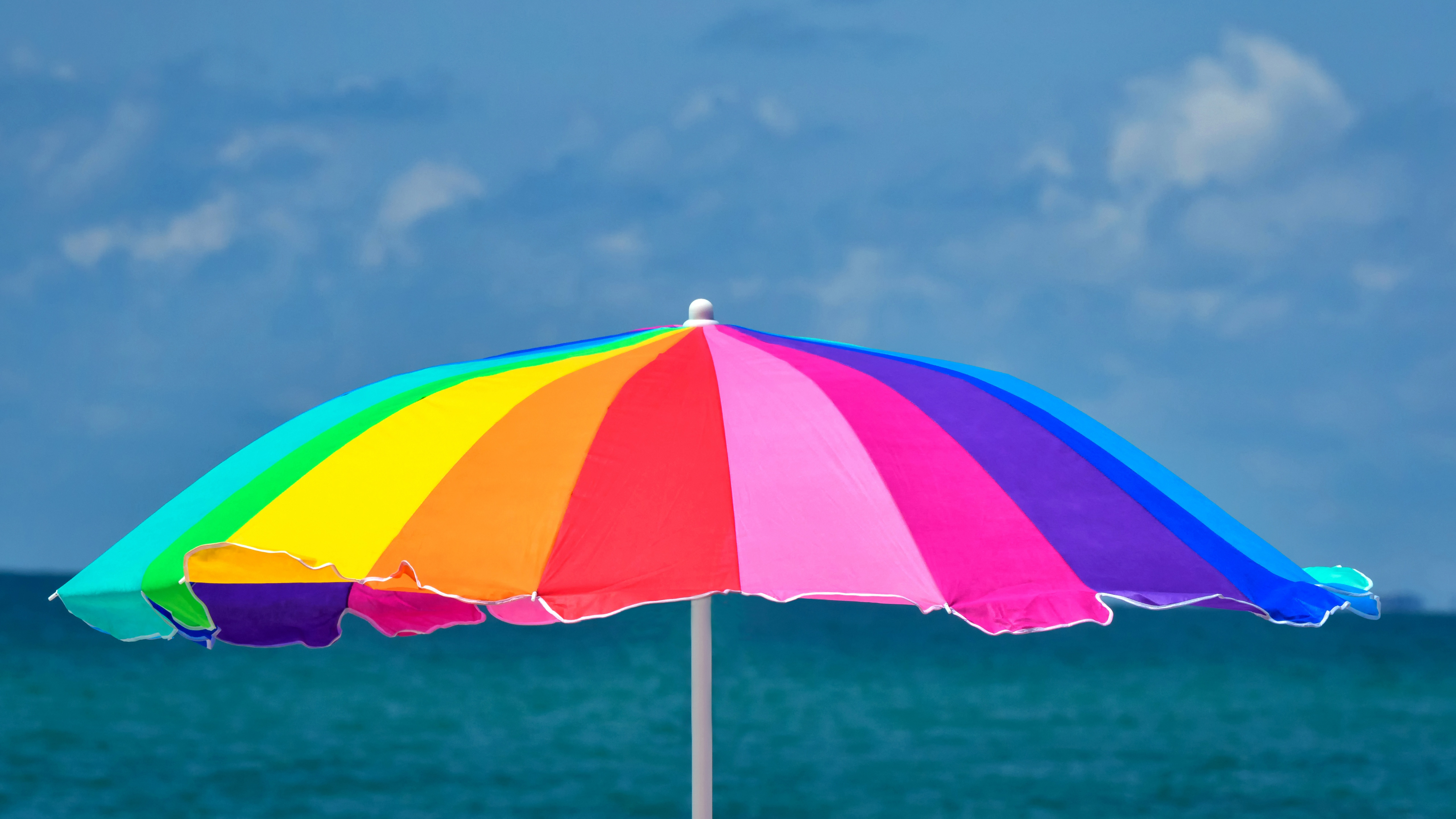 Rainbow Umbrella at Beach 5K Wallpapers