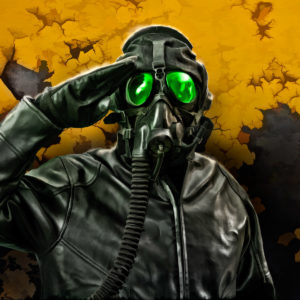 Man Wearing Gas Mask Smoke Colorful