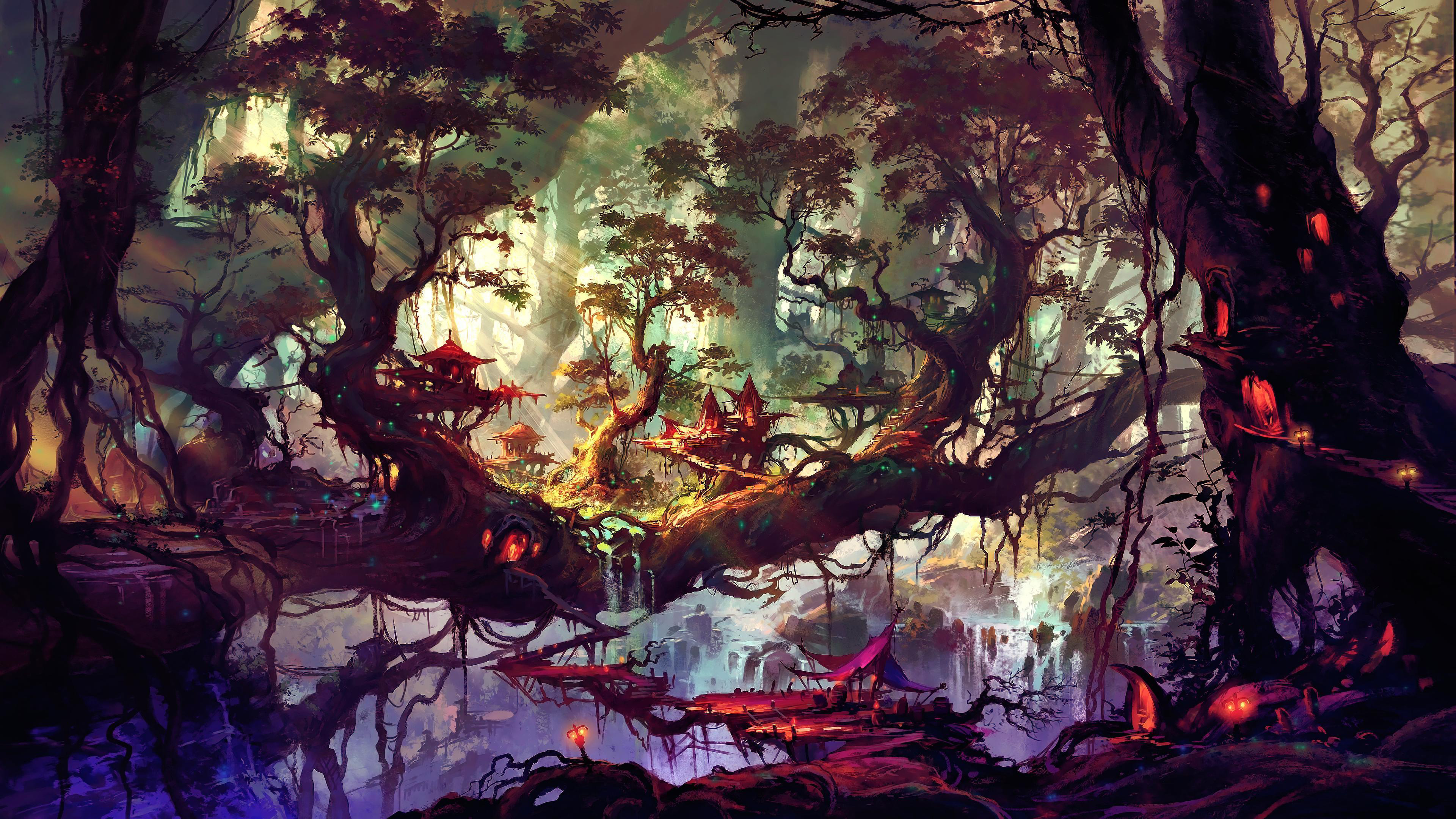 Artwork City Fantastic Fantasy Forest Home 4K
